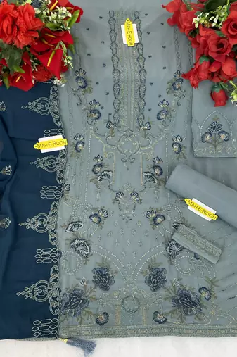 Mint embroidered faux georgette salwar suit