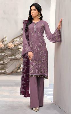 Pink embroidered faux georgette salwar suit 1