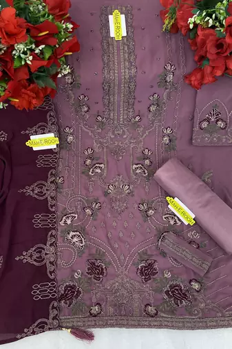 Pink embroidered faux georgette salwar suit