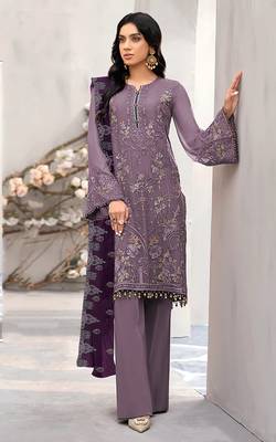Purple embroidered faux georgette salwar suit 1