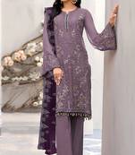 Purple color embroideried faux georgette semi stitched salwar suit