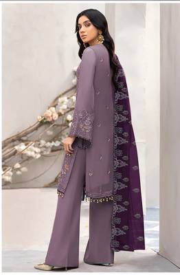 Purple embroidered faux georgette salwar suit 2