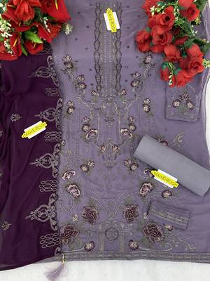 Purple embroidered faux georgette salwar suit 3