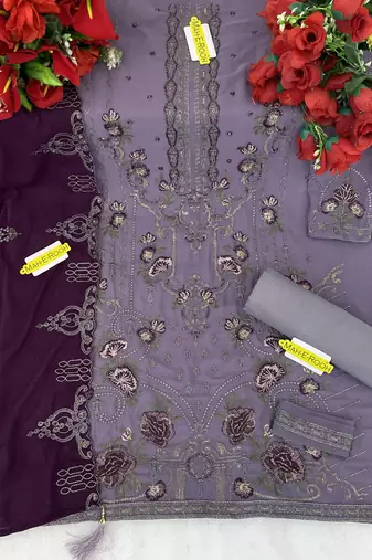 Purple embroidered faux georgette salwar suit