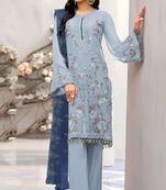 Sky color embroideried faux georgette semi stitched salwar suit
