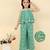 girls green sleeveless cotton printed & embellished crop top with coordinating palazzo set
