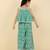 girls green sleeveless cotton printed & embellished crop top with coordinating palazzo set