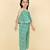 girls green sleeveless cotton printed & embellished crop top with coordinating palazzo set