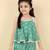 girls green sleeveless cotton printed & embellished crop top with coordinating palazzo set