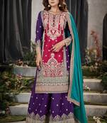 Pink chinon heavy embroidery chinon palazzo suits