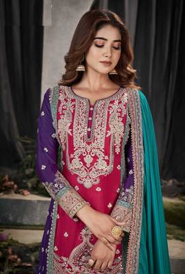 Pink chinon heavy embroidery chinon palazzo suits 2