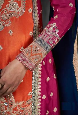Orange chinon heavy embroidery chinon palazzo suits 3