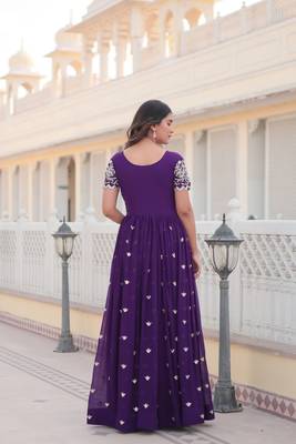 Women's purple faux blooming with coding sequins embroidered work luxury gown 5