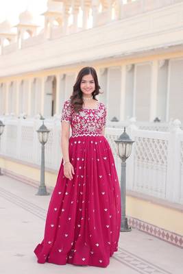 Women's pink faux blooming with coding sequins embroidered work luxury gown 1