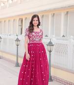 Women's pink faux blooming with coding sequins embroidered work luxury gown
