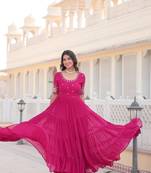 Women's pink faux blooming with zari sequins embroidered work luxury gown