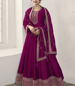 Magenta reshamkari embroidery wedding anarkali suit