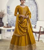 Yellow reshamkari embroidery wedding anarkali suit