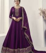 Purple reshamkari embroidery wedding anarkali suit
