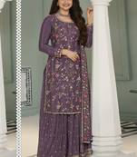Purple multi colour floral thread & embroidered sharara suit set