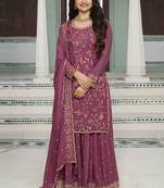 Pink colour floral thread & embroidered sharara suit set