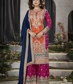 Rani pink and orange embroidery traditional palazzo suit