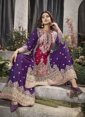 Purple and rani pink embroidery traditional palazzo suit 2