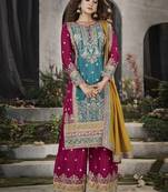 Rani pink and firozi embroidery traditional palazzo suit