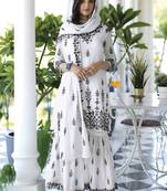 White lucknowi embroidery traditional gharara suit