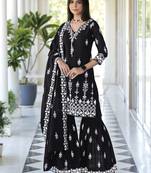 Black lucknowi embroidery traditional gharara suit