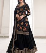 Black sequence embroidery floral palazzo suit