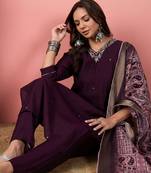 Women art silk, silk blend hand work  kurti pant dupatta set