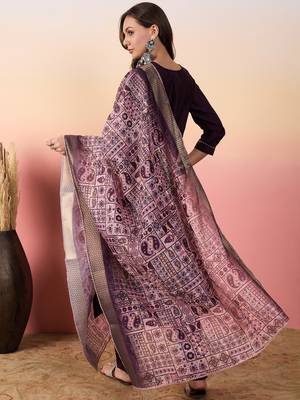 Women art silk, silk blend hand work  kurti pant dupatta set 2