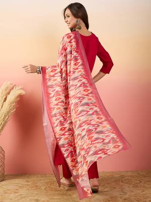 Yoke design v neck thread & hand work silk straight kurta set 2