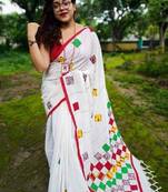 Beautiful Soft White Khesh Khadi Saree With Blouse Piece