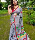 Beautiful Soft Grey Khesh Khadi Saree With Blouse Piece