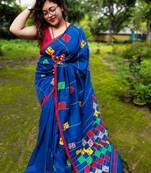 Beautiful Soft Blue Khesh Khadi Saree With Blouse Piece