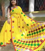 Beautiful Soft Yellow Khesh Khadi Saree With Blouse Piece