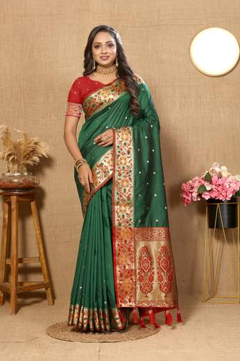 Soft Paithani Silk Blend Saree With Minakari Weaving Pallu |Paithani Special|Sale|