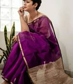Exclusive Purple Cotton Silk Handloom Ghicha Pallu With Blouse Piece
