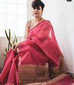 Exclusive Peach Cotton Silk Handloom Ghicha Pallu With Blouse Piece