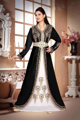 Black & White color Handmade Moroccan Kaftan with hijjab 1