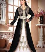 Black & White color luxurious Handmade Moroccan Kaftan with hijjab