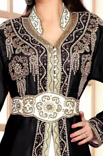 Black & White color Handmade Moroccan Kaftan with hijjab