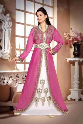 Pink and White Georgette Zari Work Kaftan 1