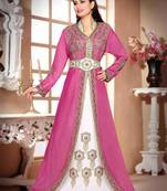 Pink and White Georgette Zari Work Kaftan