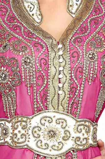 Pink and White Georgette Zari Work Kaftan
