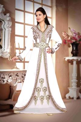 Off-White & White color Handmade Moroccan Kaftan with hijjab 1