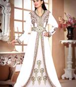 Off-White & White color luxurious Handmade Moroccan Kaftan with hijjab