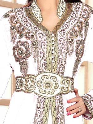 Off-White & White color Handmade Moroccan Kaftan with hijjab 2